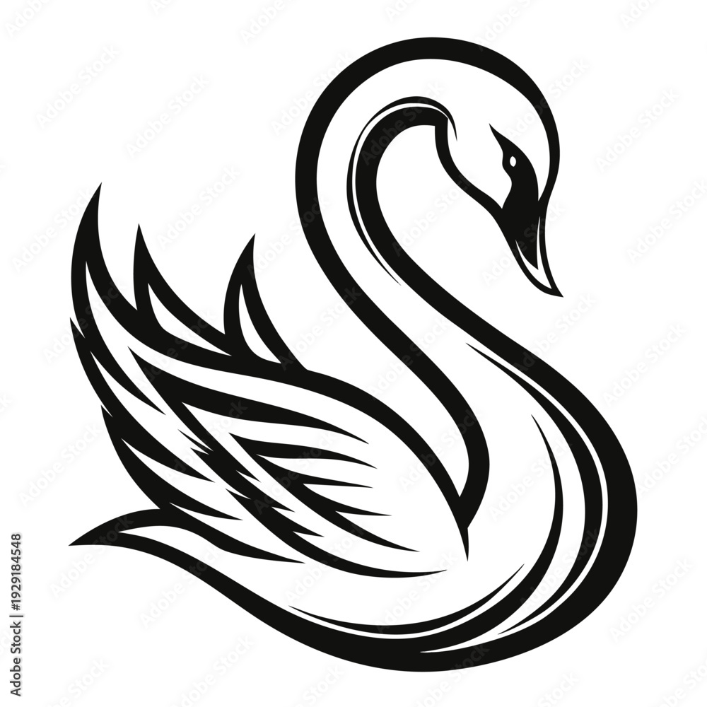 Naklejka premium Elegant swan illustration a sleek black and white depiction of the graceful water bird