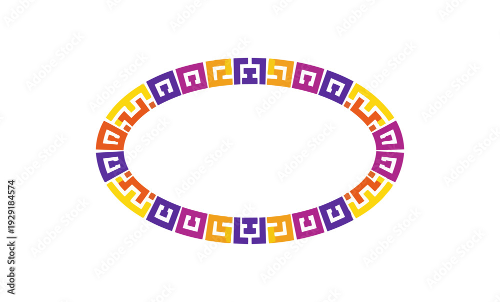 Obraz premium Abstract geometric oval ring with colorful patterns on black background