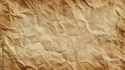 A close-up view of a crumpled brown paper texture with deep wrinkles and creases