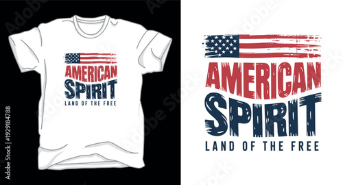 T-shirt design print illustration American spirit text with eagle and flag for patriotic t-shirt design