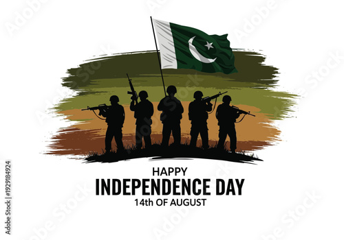 Soldiers silhouette with pakistan flag for independence day