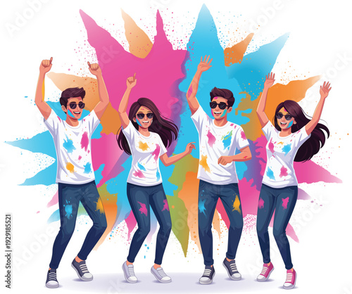 Holi Dhuleti People dancing with Friends Festival