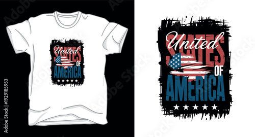 T-shirt design print illustration United states of america patriotic t shirt design with grunge texture and american flag colors for independence day