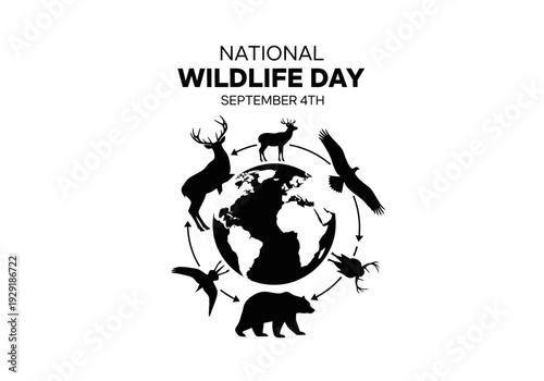National wildlife day september 4th globe and animal silhouettes
