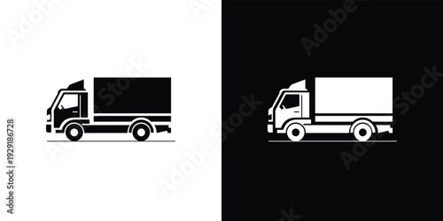 Black and white delivery truck on split background truck black and white silhouette vehicle transportation
