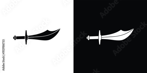 Black and white curved daggers on split background curved blades silhouettes