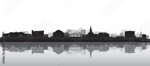 Foto Black and white panoramic poster of the city skyline with misty background build