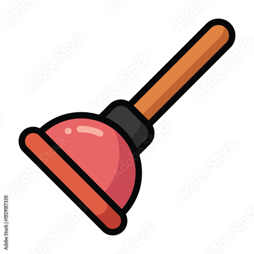 Color line illustration of a toilet plunger. Clean minimal style symbolizing plumbing, maintenance, and household sanitation tasks.