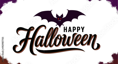A spooky Halloween graphic featuring a bat silhouette and the text "Happy Halloween".