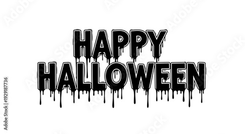 Happy Halloween text with dripping black paint effect, perfect for spooky holiday decorations and designs.