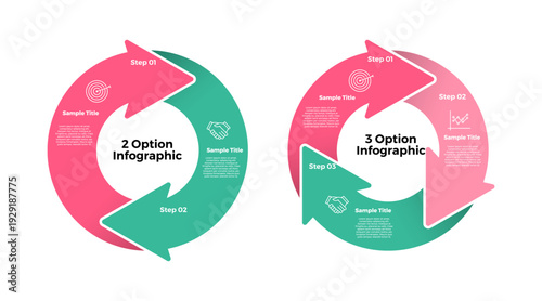 Cycle diagram template set 2, 3, option steps circular arrow infographic, for template business presentation. vector editable 