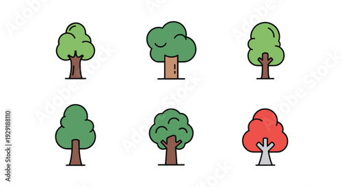 Indoor tree Line art soft tone color illustration