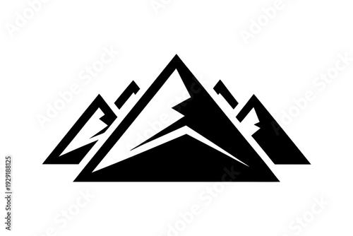 Sharp abstract black mountain range logo on white, symbolizing adventure and peaks