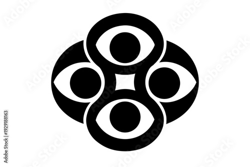 Four Black Stylized Eyes or Ocular Symbols Arranged in a Circular Pattern