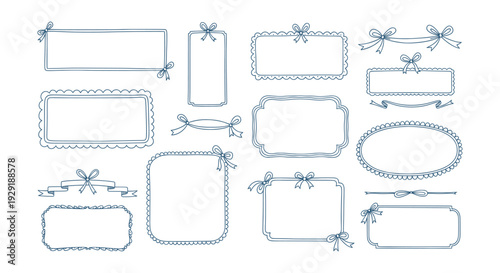 Versatile Hand-Drawn Doodle Frames, Ribbons, Bows Vector Set for Elegant Wedding Invitations Cards