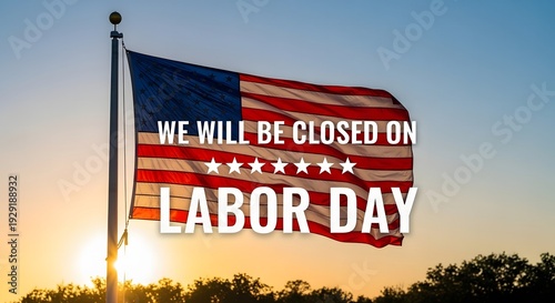 Celebrate labor day with freedom and reflection american flag at sunset