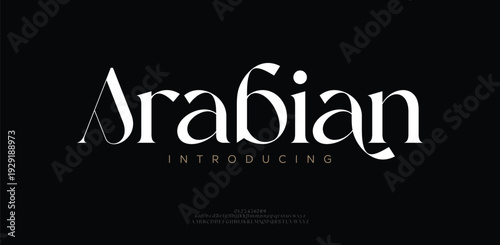Arabic alphabet beauty logo font. Classic beautiful Modern luxury Serif Letter Minimal Fashion. Typography decoration logotype fonts, wedding, logos. vector illustration
