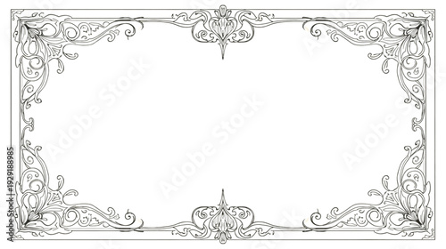 Frame Decorative Vintage Border with Ornate Art Nouveau Swirls and Floral Design Element
