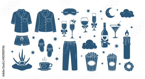 Cozy Evening Relaxation Home Essentials Vector Collection Night Comfort Mood