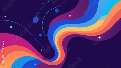 Vibrant wavy lines in rainbow colors on dark background