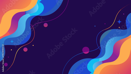 Vibrant abstract background with colorful wavy lines and stars