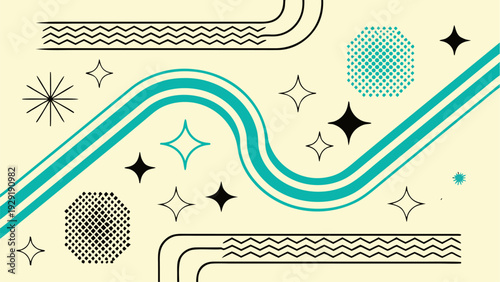 Vibrant abstract design with swirling lines and stars