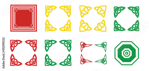 Geometric vector designs with decorative elements and frames