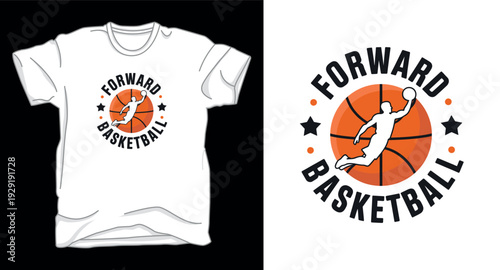 T-shirt design print illustration Forward basketball player dunking on court design with stars t-shirt print template