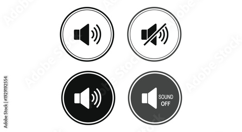 Collection of vector graphic icons representing different volume states, including mute and sound-on variations