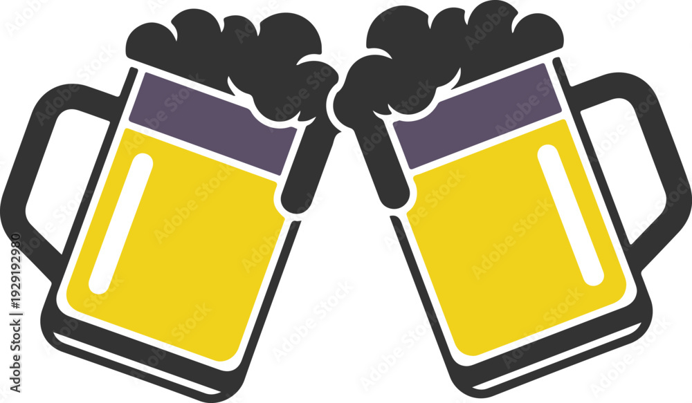 Αυτοκόλλητο Simple cartoon beer mugs clinking in a celebratory toast illustration