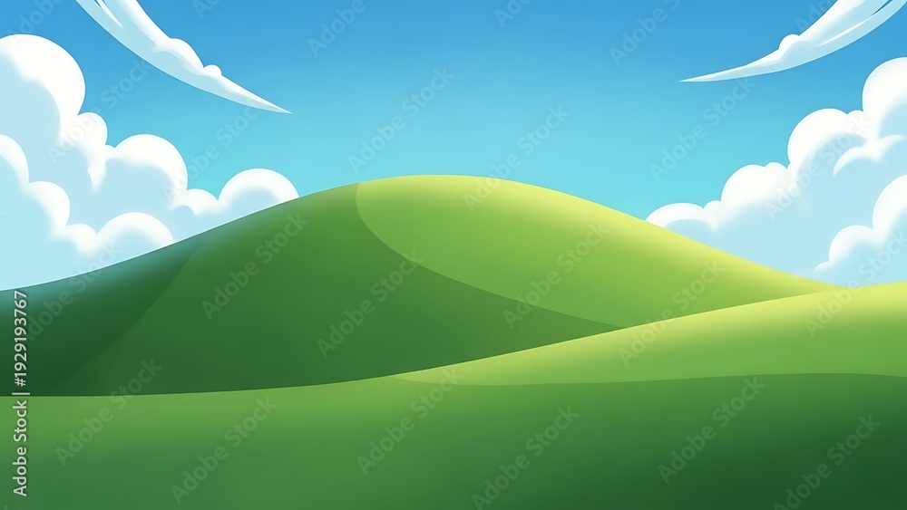 Obraz premium Green hills landscape with blue sky.