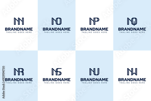 Letters NN NO NP NQ NR NS NU NW Logo Monogram Set, for NN ON PN QN RN SN UN WN initials