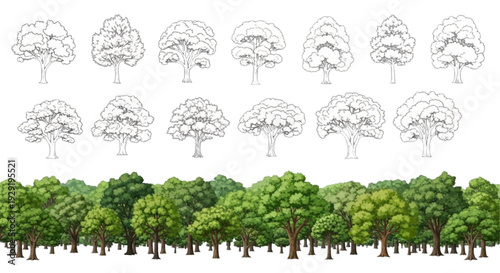 Flat 2D vegetation blocks for architectural floor plan drawing