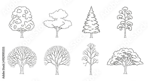 Flat 2D vegetation blocks for architectural floor plan drawing