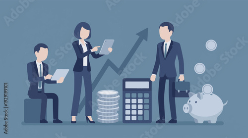 Financial planning and investment strategy by business team illustration