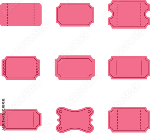 A collection of pink ticket templates on a white background