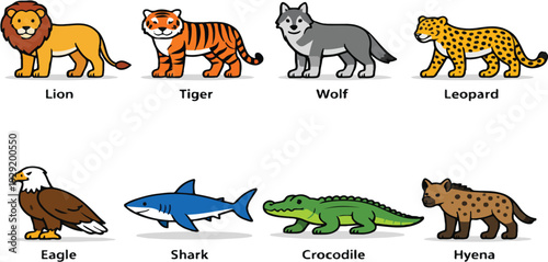 Powerful Predator Icon Pack Clean Crocodile and Hyena Vector Graphics for Design