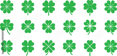 Collection of green shamrocks isolated on transparent background