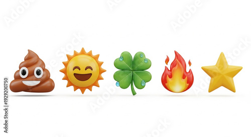 Collection of various emojis representing different concepts and emotions in a row.