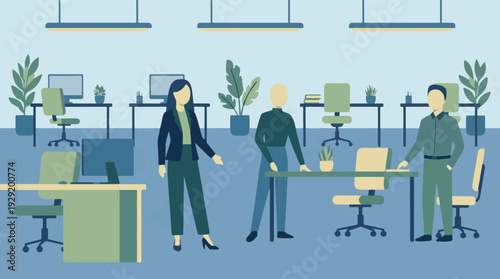 Business professionals collaborating in a modern and minimalist office setting