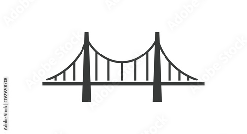 Simple suspension bridge vector graphic illustration depicting a basic architectural structure for transportation connectivity and urban infrastructure design projects.
