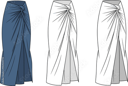Three Long Skirts with Different Shading Styles and a Knot at the Waist fashion clothing