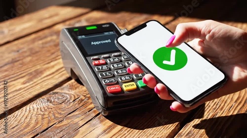 Mobile Payment Transaction with POS Terminal on Wood