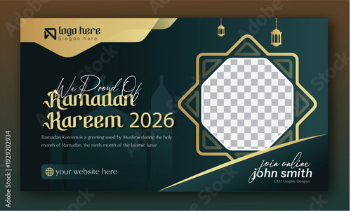 Ramadan Kareem 2026 Social Media Banner with Islamic Family Iftar Concept