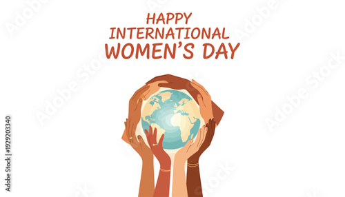 Hands holding the earth on international women's day