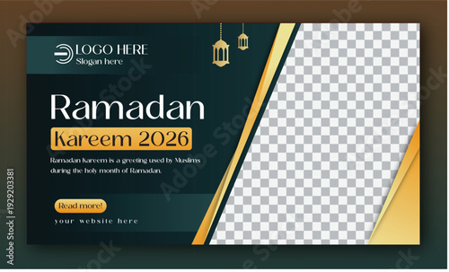 Ramadan Kareem 2026 Social Media Banner with Islamic Family Iftar Concept