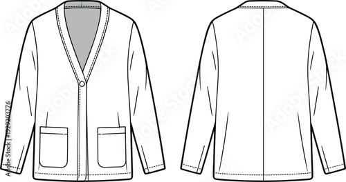 White Cardigan with Two Front Pockets and Button Closure Shown from Front and Back