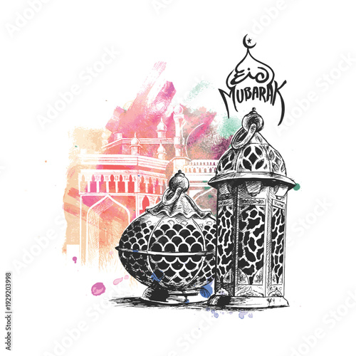 Eid Mubarak Muslim Festival Background Design.