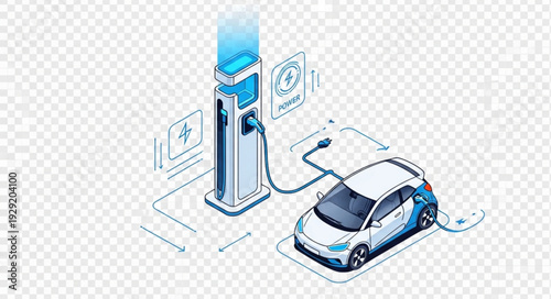 Electric vehicle charging station with car connected for sustainable transportation.
