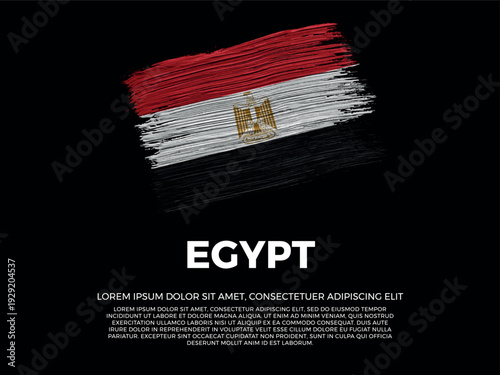 Flag of Egypt. Egyptian and African Culture. Vibrant, textured brushstroke effect style. Black background with copy space. Dramatic composition in negative space.